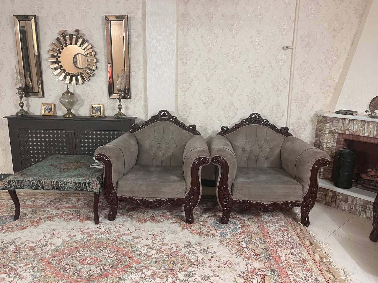 مبل ۷نفره کلاسیک+میز وسط و۲عسلی+دوتابوفه+میز ۶نفره|مبلمان خانگی و میز عسلی|گرگان, |دیوار