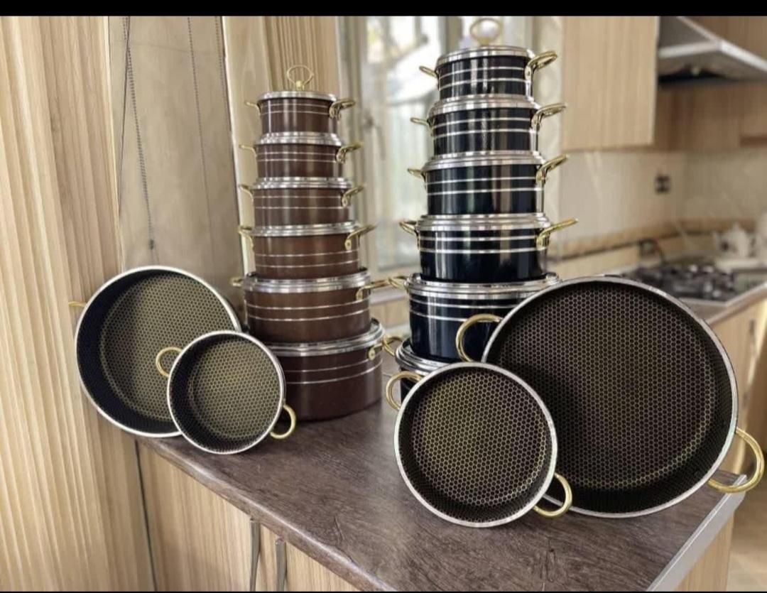 سرویس قابلمه 14پارچه تفلون گرانیت چدن ماهیتابه|ظروف پختوپز|رشت, استقامت ۲|دیوار