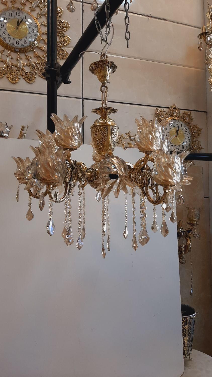 لوستر ۱۰شاخه ۱۵شعله واژگون سنگین پرکار برنز سوگلی|لوستر و چراغ آویز|زنجان, |دیوار