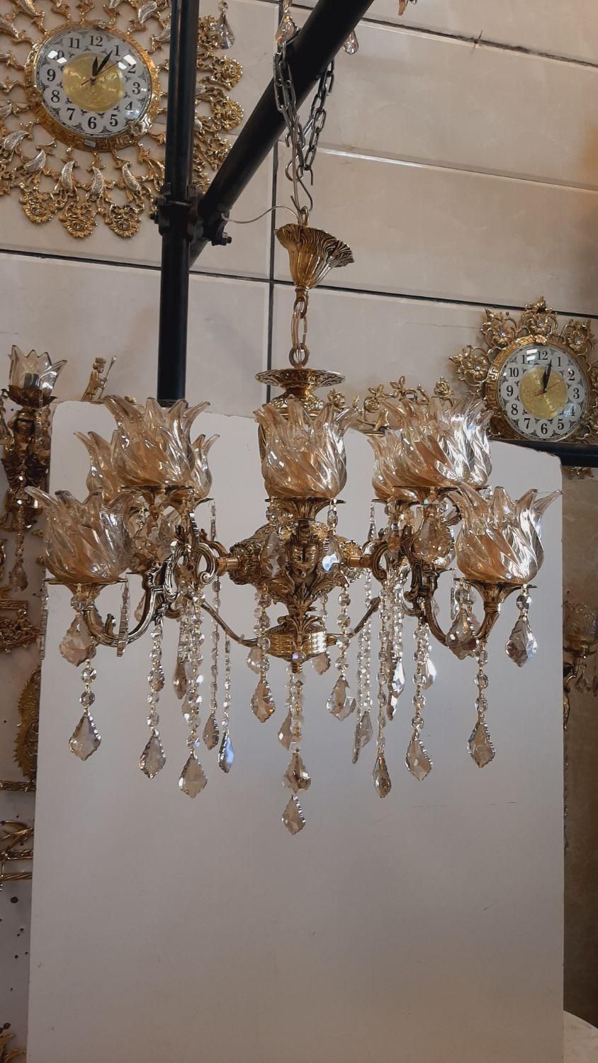 لوستر پرکار دو طبقه ۸شاخ ۱۲ شعله فرشته برنز سوگلی|لوستر و چراغ آویز|زنجان, |دیوار