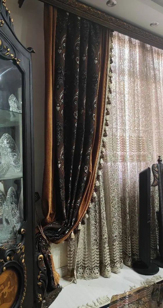 دوتا والان ضخیم خارجی مخمل قهوه ای کناره جدید|پرده، رانر، رومیزی|تهران, دهکده المپیک|دیوار