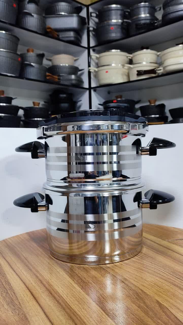 زودپز دوقلو استیل استاندارد کف چدن رینگی ورق ضخیم|ظروف پخت‌وپز|یزد, |دیوار