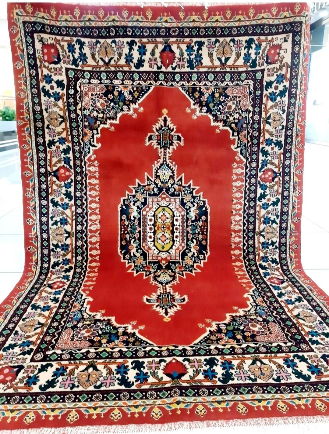 قالیچه سه متری قشقایی شیراز رنگ نارنجی گل ابریشم|فرش|تهران, حر|دیوار