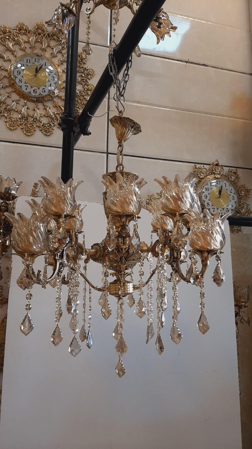 لوستر پرکار دو طبقه ۸شاخ ۱۲ شعله فرشته برنز سوگلی|لوستر و چراغ آویز|زنجان, |دیوار