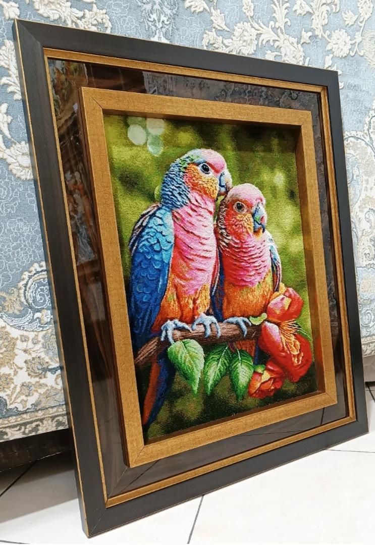 تابلو فرش دستباف تبریز/یک جفت مرغ عشق زیبا|تابلو فرش|تهران, استاد معین|دیوار