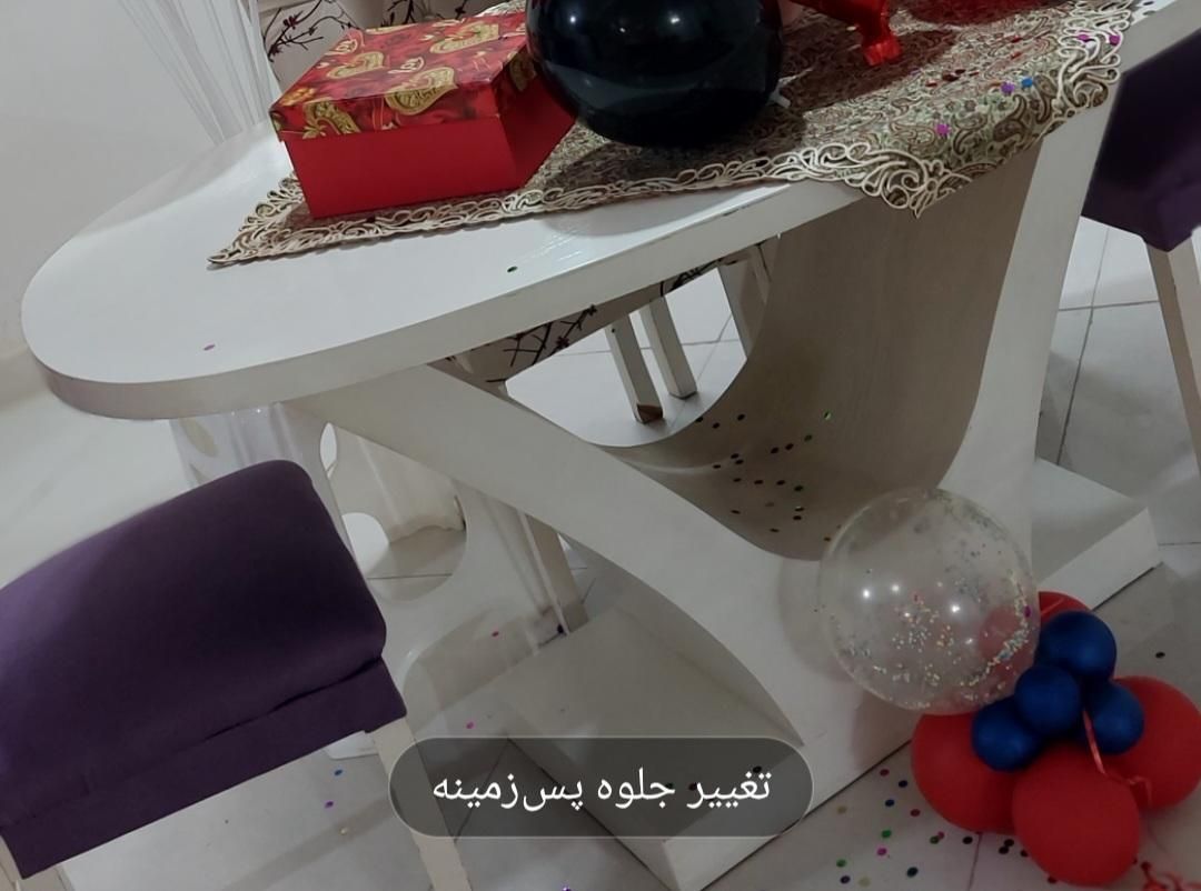 میزچوبی بیضی شکل سفیدبراق|میز و صندلی غذاخوری|ملایر, |دیوار