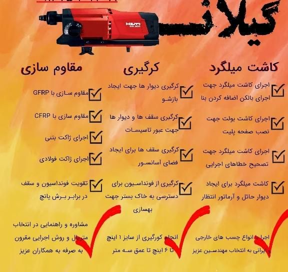 مقاوم سازی کاشت میلگرد کرگیری FRP در گیلان تضمینی|خدمات پیشه و مهارت|رشت, یخسازی|دیوار