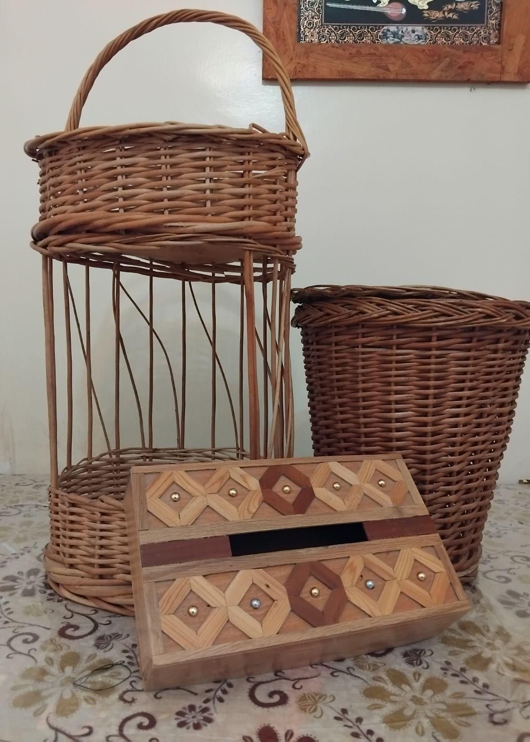 سبد۲ طبقه دسته دار حصیری،سبد درب دار|صنایع دستی و سایر لوازم تزئینی|شیراز, رحمت‌آباد|دیوار