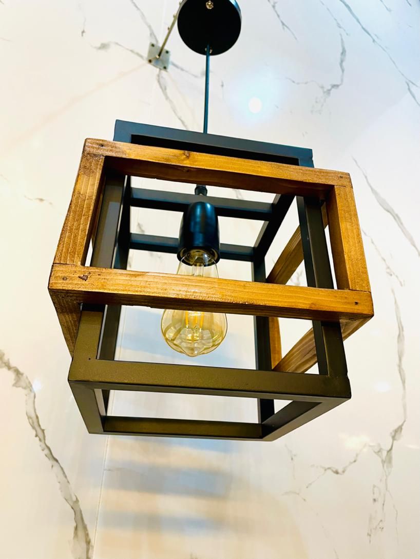 آویز چوبی تک شعله مدرن، خاص و چشم نواز|لوستر و چراغ آویز|شهر بابک, |دیوار