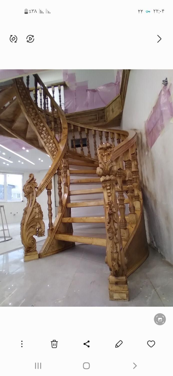 پله دوبلکس چوبی پله گرد پله خم نرده نجاری|خدمات پیشه و مهارت|سنندج, |دیوار