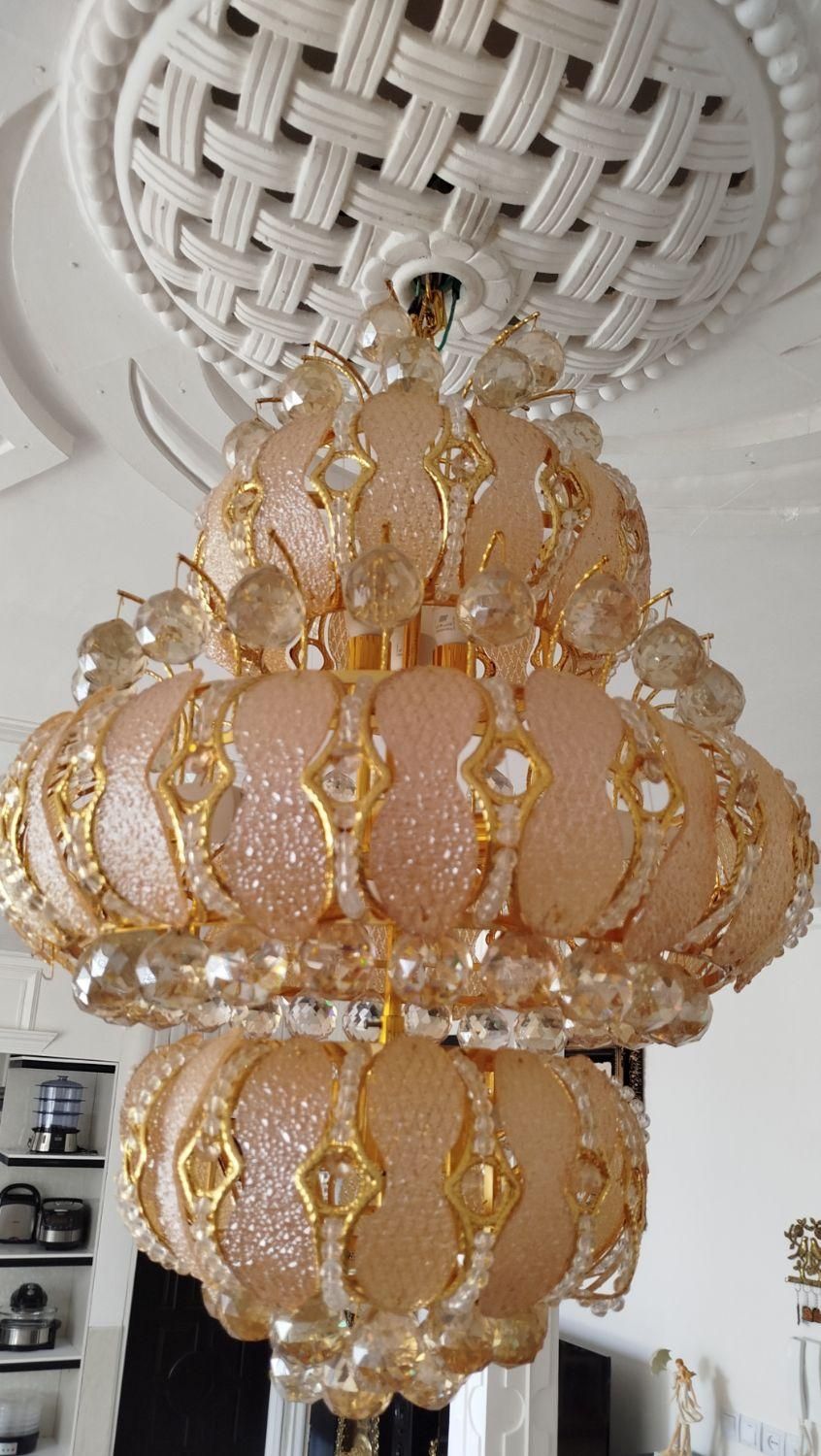 لوستر درحد نو سه طبقه لاله برنزو و کریستالی|لوستر و چراغ آویز|قزوین, |دیوار