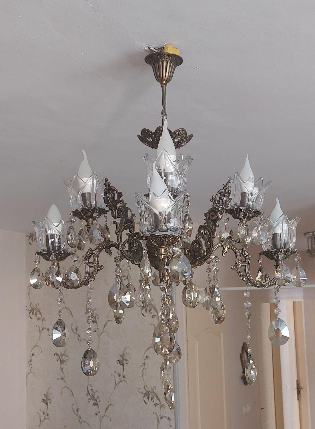 لوستر برنز ۴ شاخه دوتایی|لوستر و چراغ آویز|پردیس, فاز ۳|دیوار