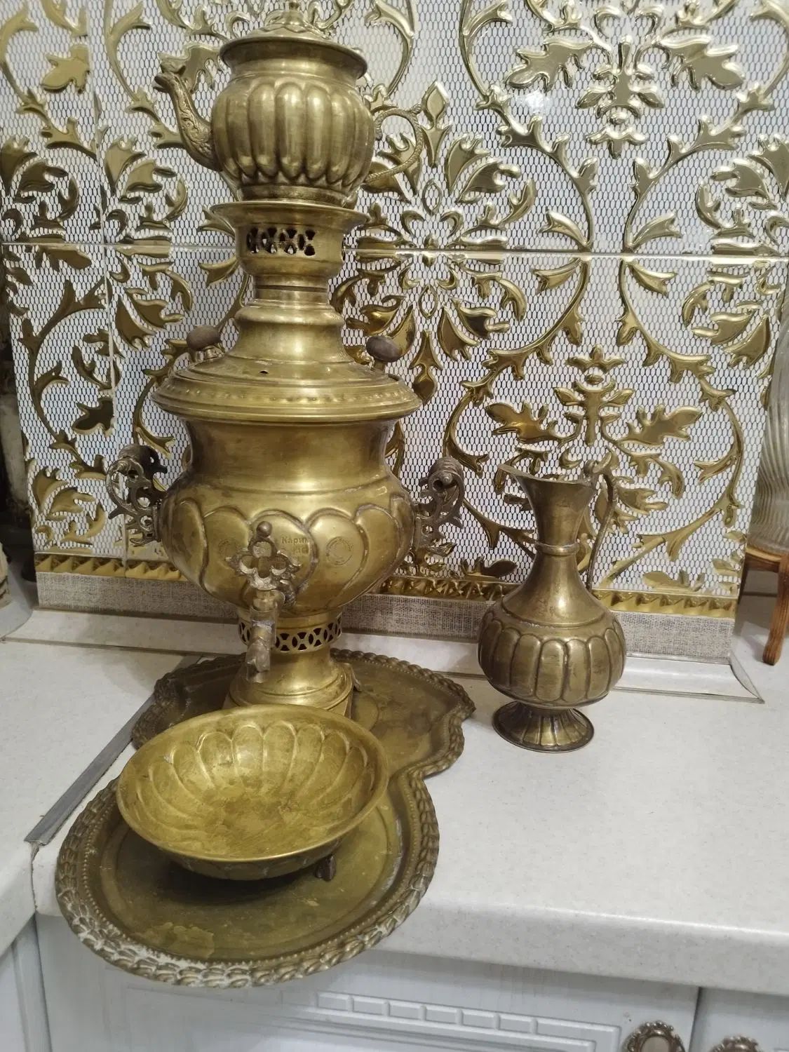 ست سماور و قوری و سینی برنج|کلکسیون اشیاء عتیقه|تهران, عبدل‌آباد|دیوار