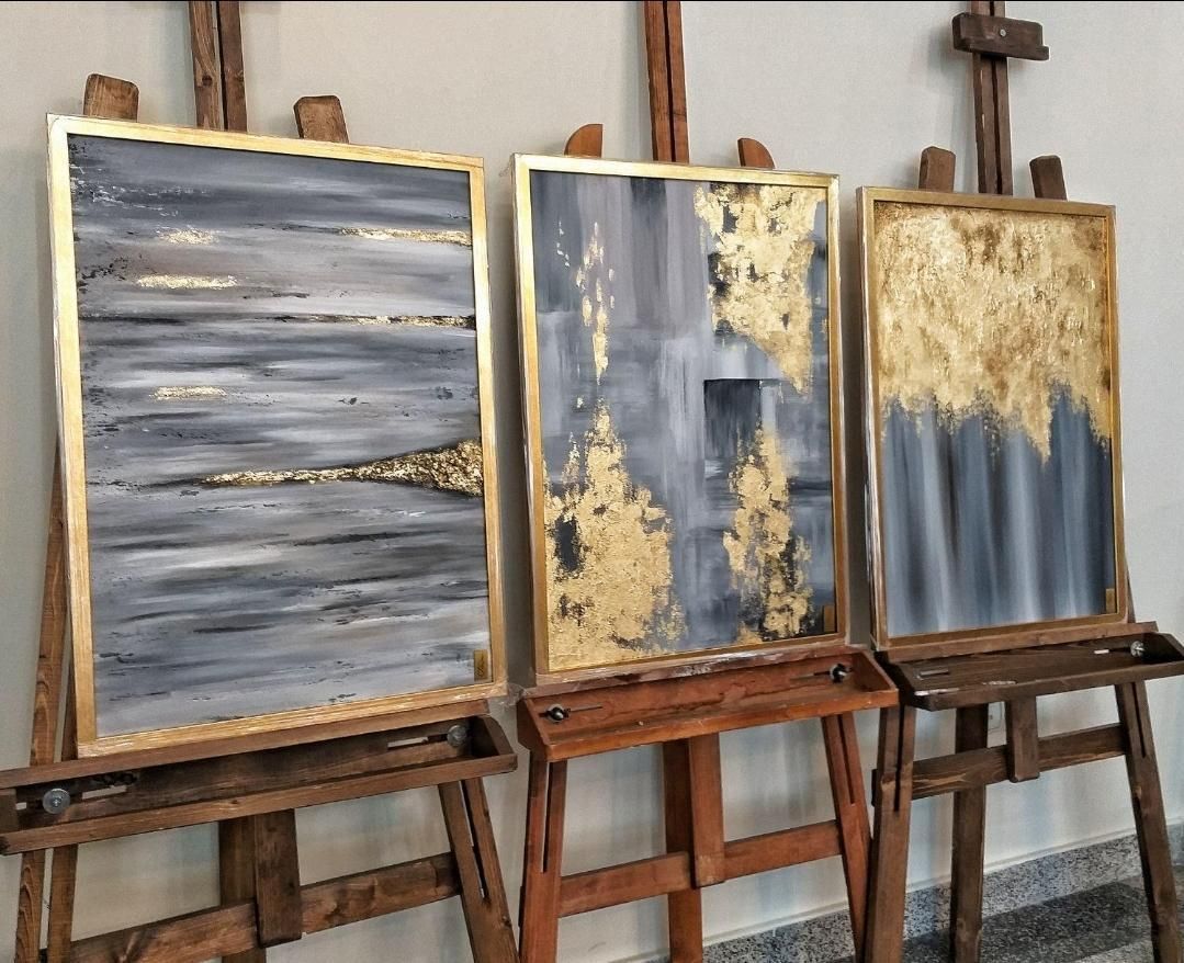 تابلو نقاشی سه تکه دکوراتیو *ورق طلا*|تابلو، نقاشی، عکس|تهران, عباس‌آباد|دیوار