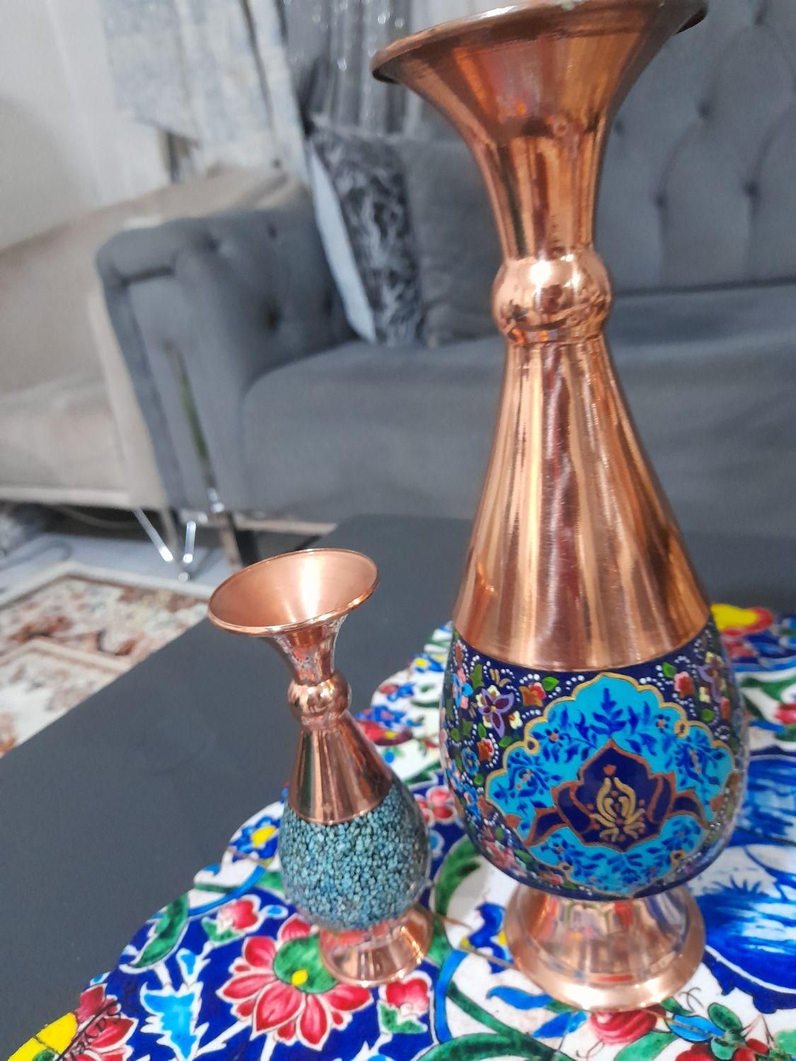 گلدان مسی مینا و فیروزه کوب اصفهان|صنایع دستی و سایر لوازم تزئینی|کرج, حیدرآباد|دیوار