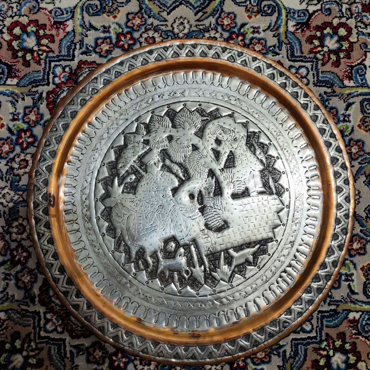 سینی مسی قلمکاری دیوار کوب|کلکسیون اشیاء عتیقه|مشهد, طبرسی شمالی|دیوار
