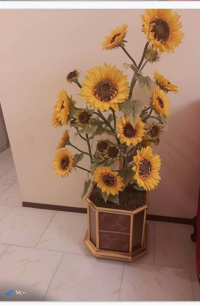 گل و گلدان آینه ای آفتاب گردان|گل مصنوعی|پردیس, |دیوار
