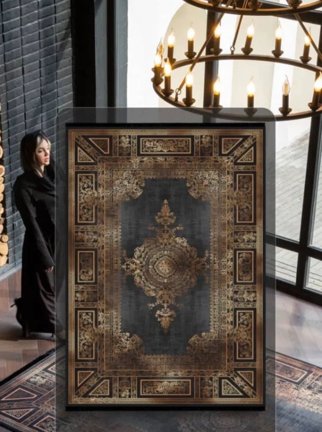 فرش ۴۷۰۰ تراکم ابریشمی مشکی طوسی|فرش|رشت, حومه رشت|دیوار