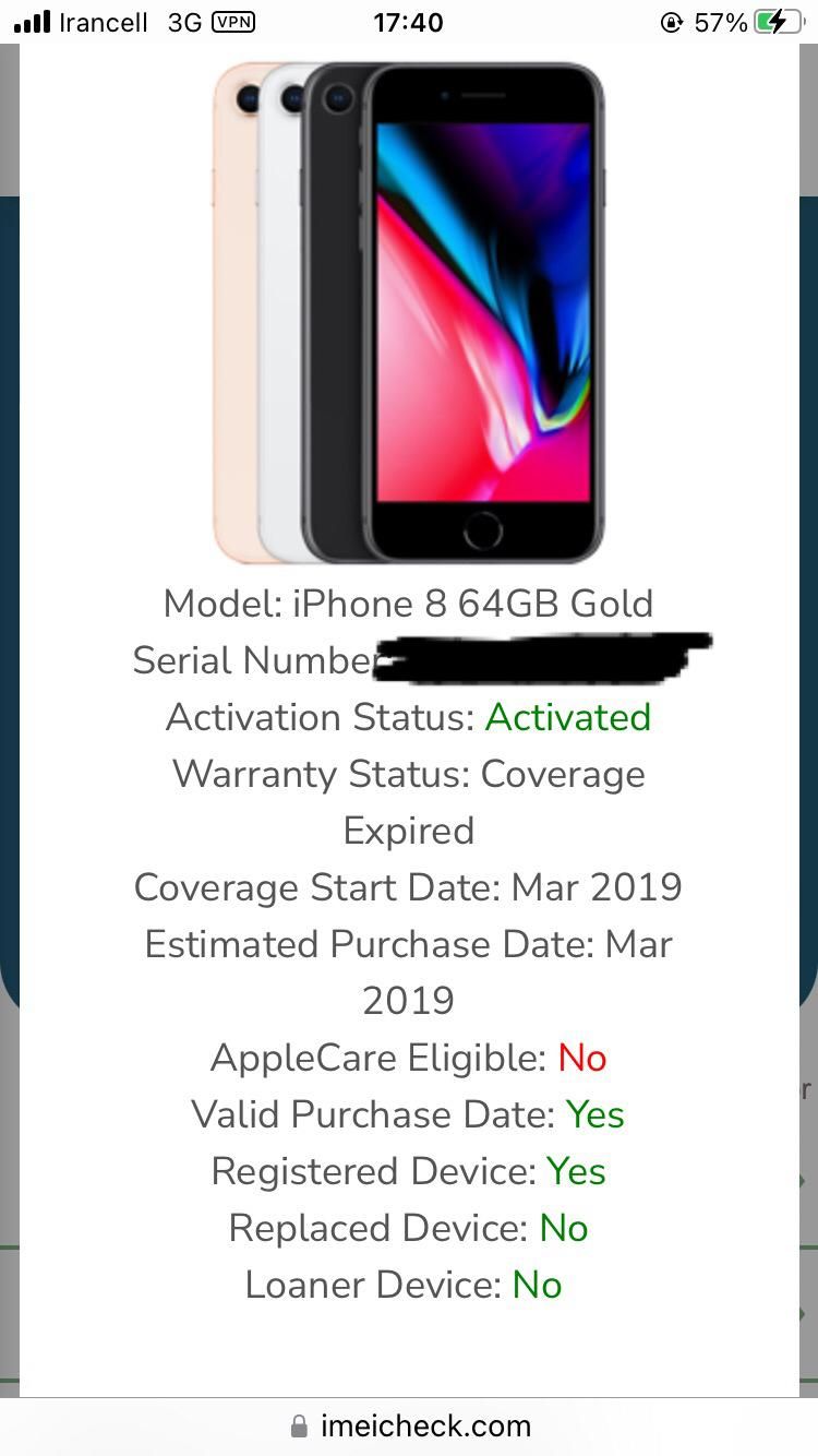 اپل iPhone 8 با حافظهٔ ۶۴ گیگابایت|موبایل|تهران, شاندیز|دیوار