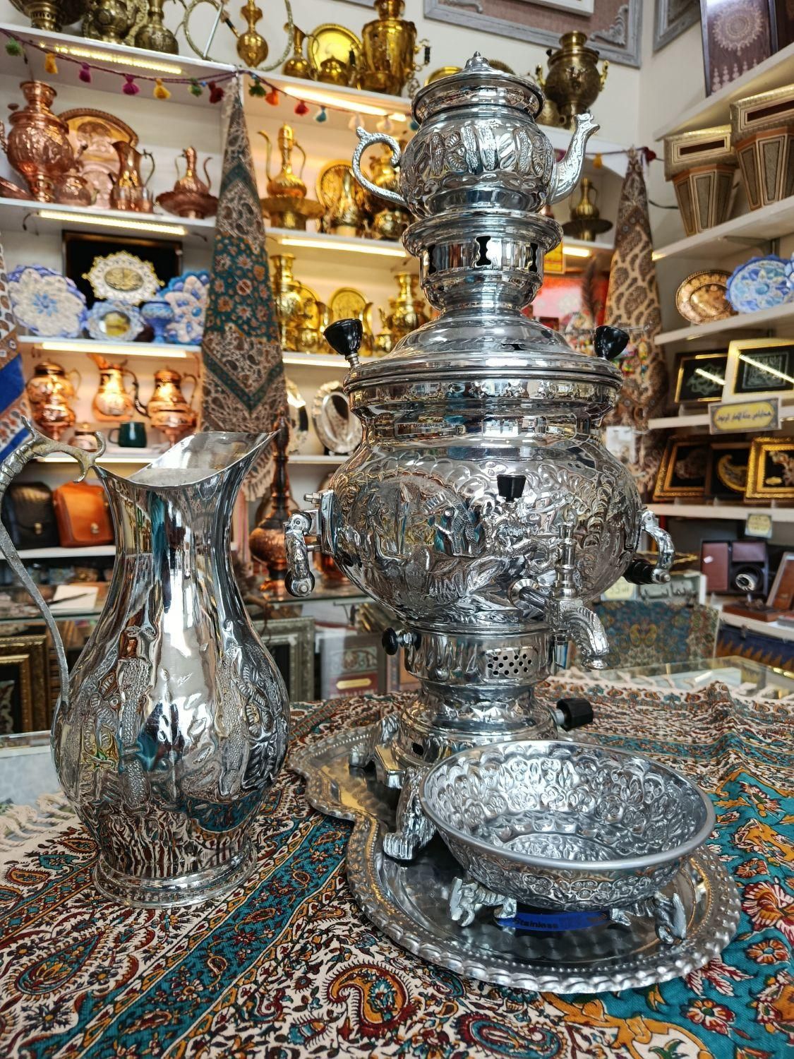 سماور برنجی گازی ۸لیتر سفید کروم شده ورق ضخیم|سماور، چای‌ساز، قهوه‌ساز|مشهد, چهارباغ|دیوار