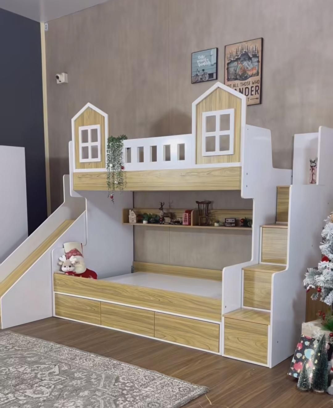 تخت خواب دوطبقه مدل کلبه کودک تختخواب سیسنونی|تخت و سرویس خواب|تبریز, |دیوار