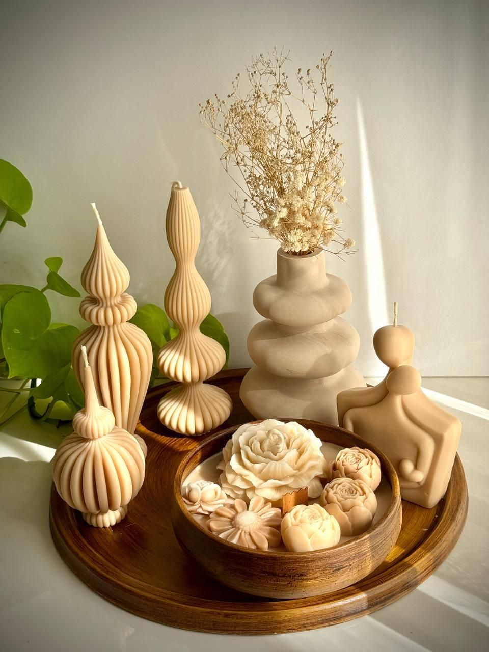 ست سینی سنگ مصنوعی و شمع|صنایع دستی و سایر لوازم تزئینی|شهریار, شهریار|دیوار