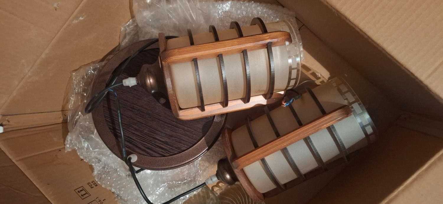 لوستر دوشاخه چوبی|لوستر و چراغ آویز|اراک, |دیوار