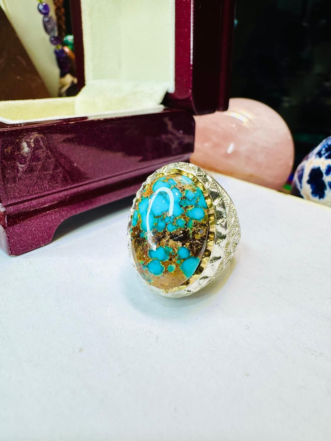 انگشتر فوق کلکسیونی سنگ فیروزه آبی اصل سلطنتی اعلا|بدلیجات|تبریز, |دیوار