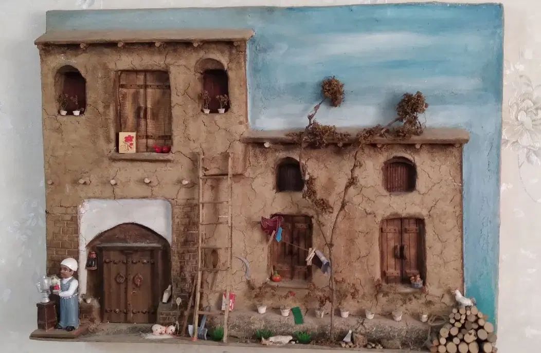تابلو برجسته آنتیک  خانه سنتی روستایی کاهگلی حد نو|کلکسیون اشیاء عتیقه|فردیس, فردیس|دیوار