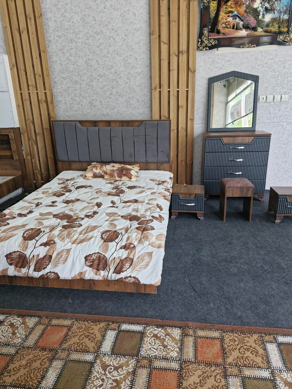 سرویس خواب دو نفره کلبه قهوه ای|تخت و سرویس خواب|خمینی‌شهر, |دیوار