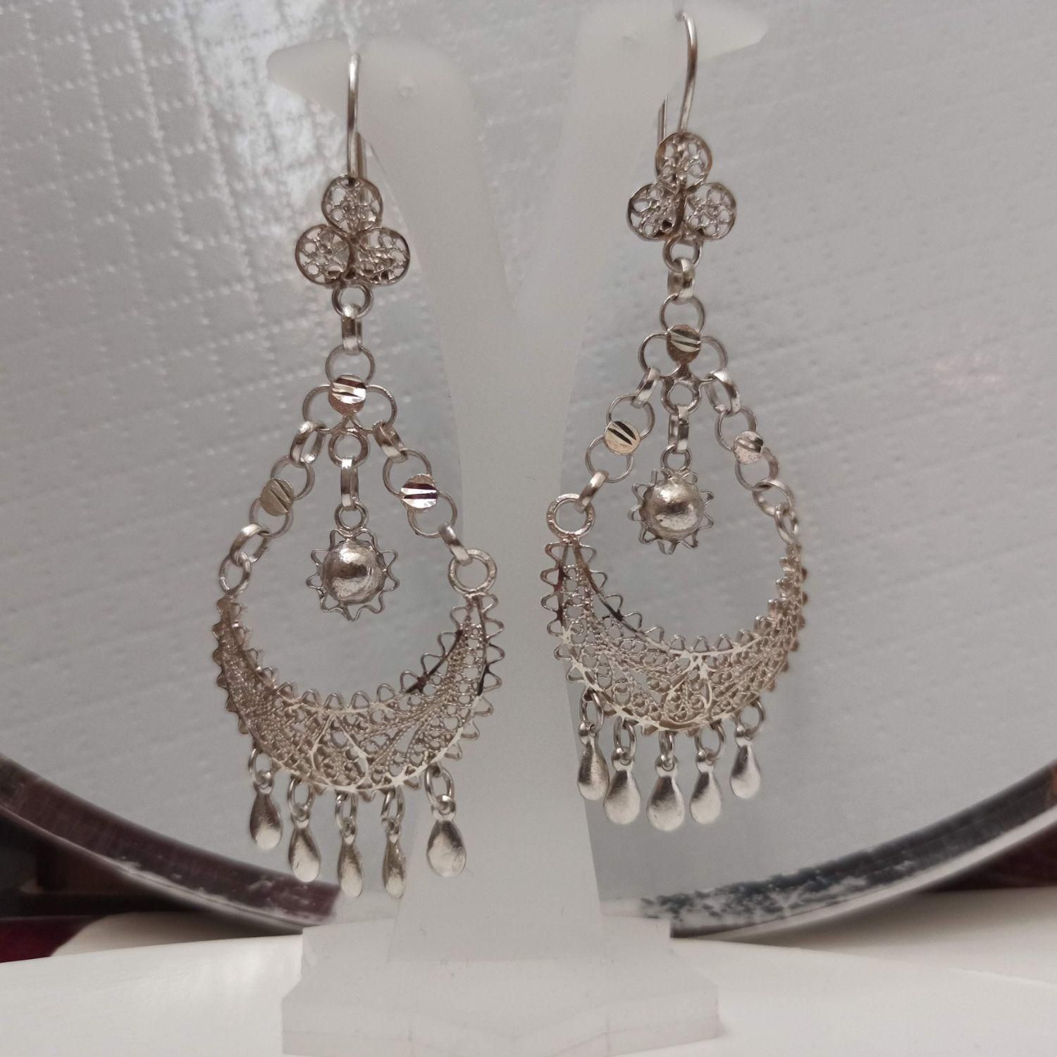 گوشواره نقره ملیله کاری اصفهان کد ۴۷۴ طرح قشقایی|جواهرات|اصفهان, مولوی|دیوار