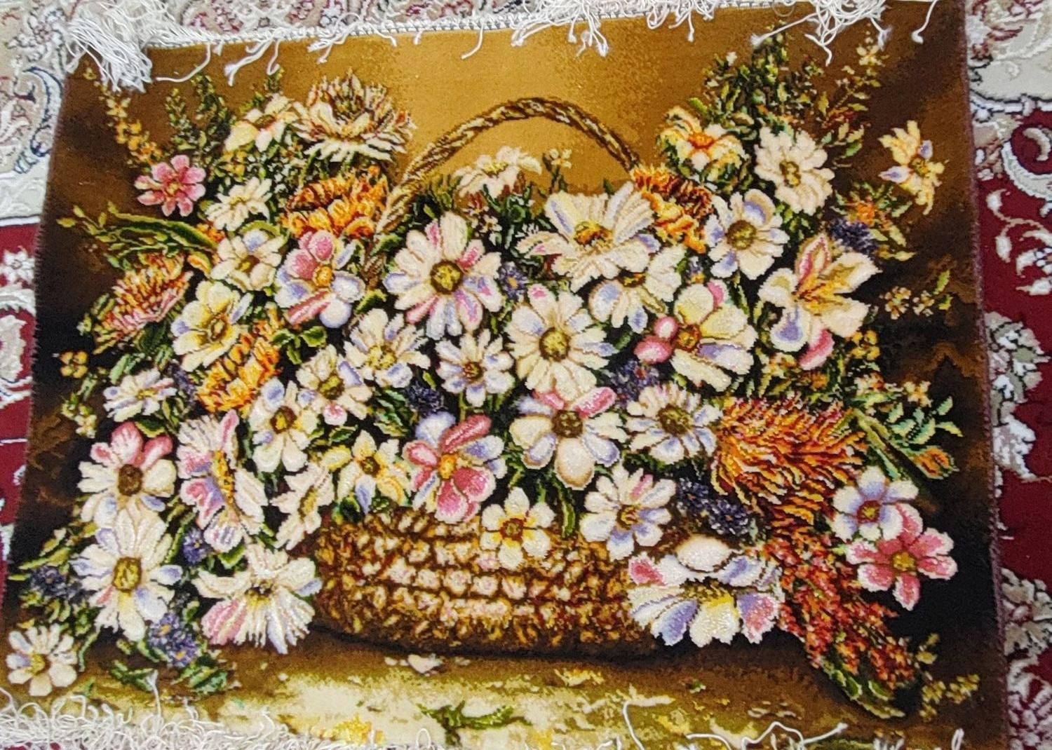 تابلو فرش دستباف 50×70 کار تبریز چله و گل ابریشم|تابلو فرش|تهران, دهکده المپیک|دیوار