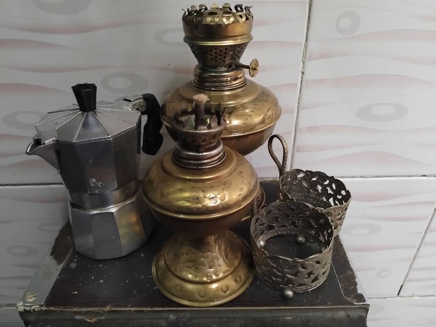 دوتا چراغ نفتی کوچک یدونه قهوه جوش کن المینیوم|سماور، چای‌ساز، قهوه‌ساز|تبریز, |دیوار