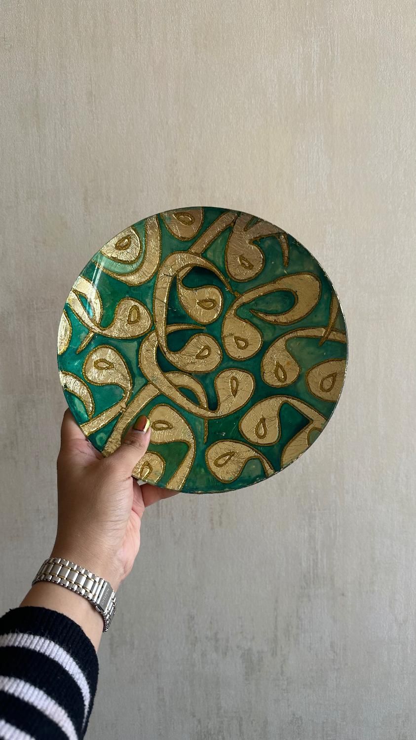 بشقاب دیوارکوب زینتی ویترای ورق طلا نقاشی روی شیشه|تابلو، نقاشی، عکس|تهران, آرارات|دیوار