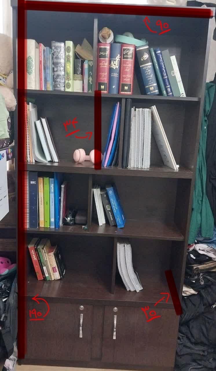 کتابخانه چوبی  ۸قفسه به همراه دو عدد کمد|کتابخانه، شلف، قفسه‌های دیواری|تهران, گمرک|دیوار