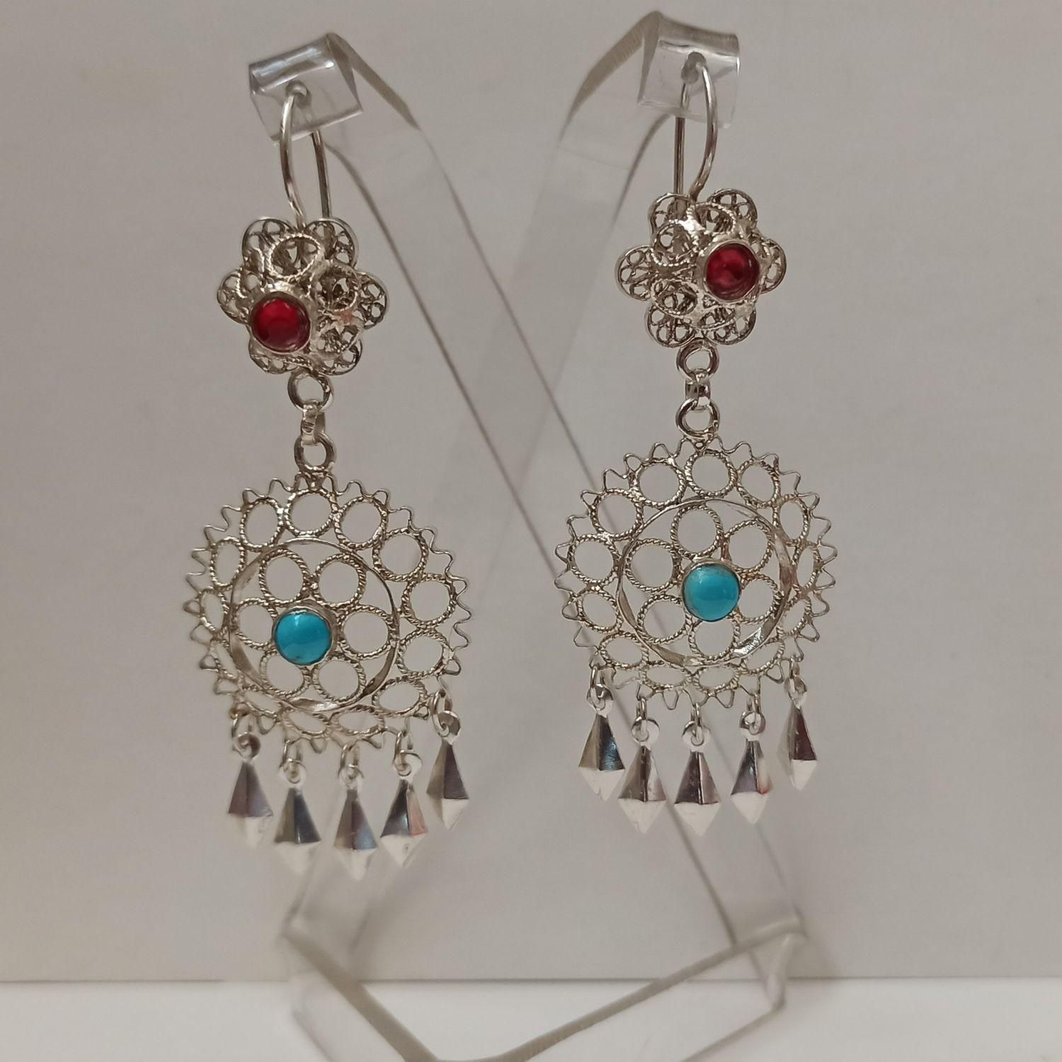 گوشواره نقره ملیله اصفهان نگین فیروزه نیشابورکد۵۱۲|جواهرات|اصفهان, مولوی|دیوار