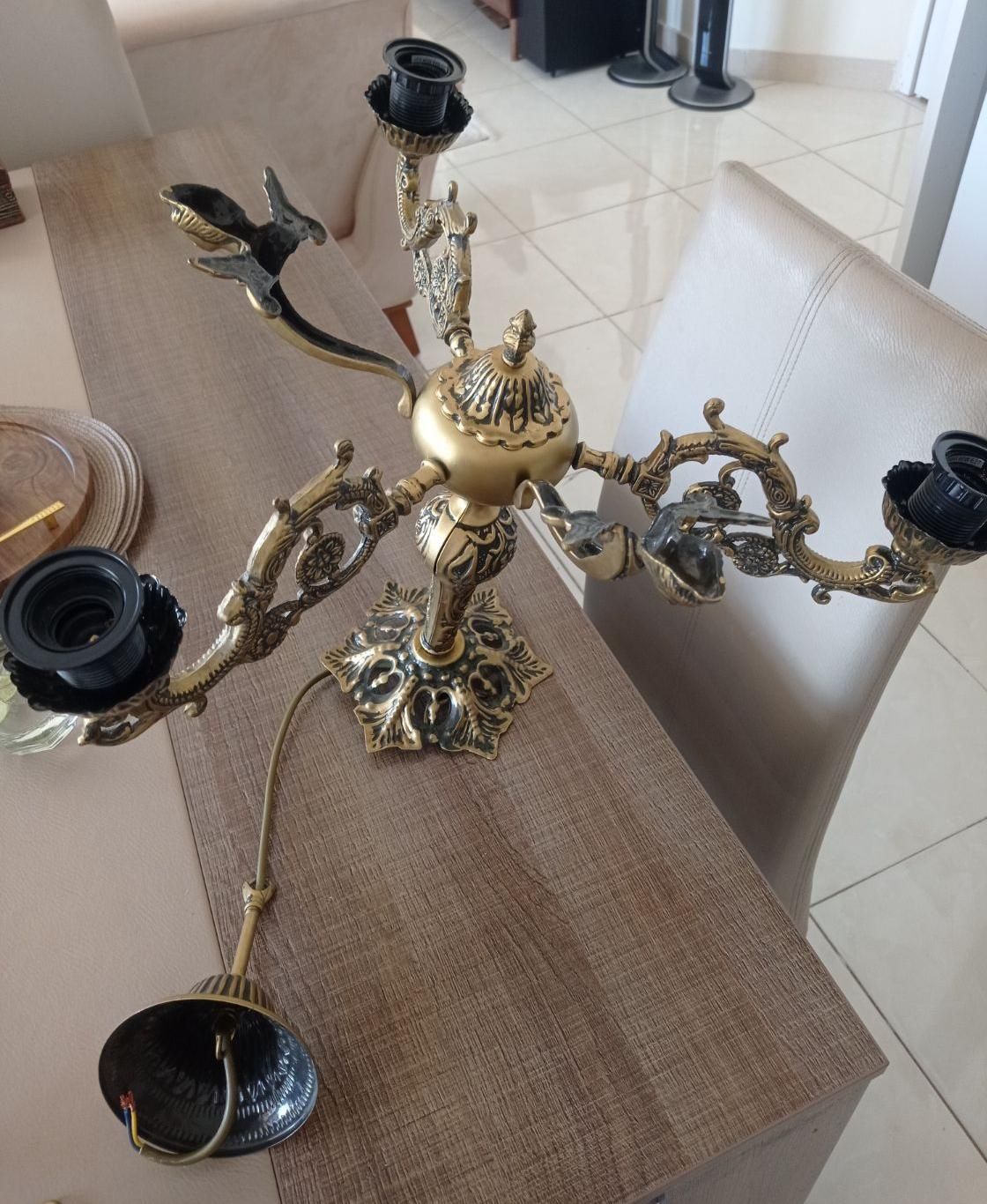 لوستر برنز سه شاخه|لوستر و چراغ آویز|سنندج, |دیوار