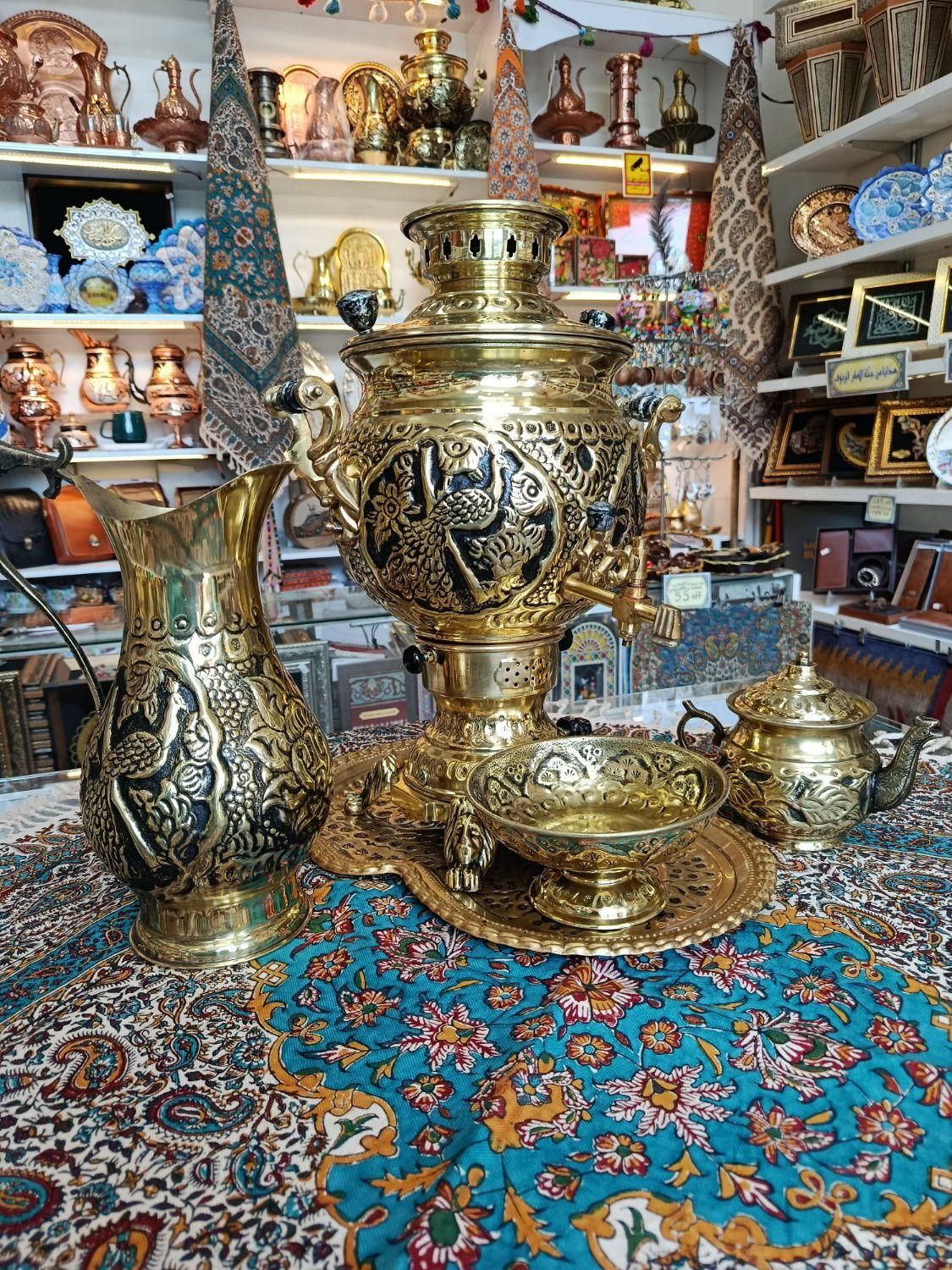 سماور برنجی گازی سفارشی طاووس و غزال ۸ لیتری نانو|سماور، چای‌ساز، قهوه‌ساز|مشهد, چهارباغ|دیوار