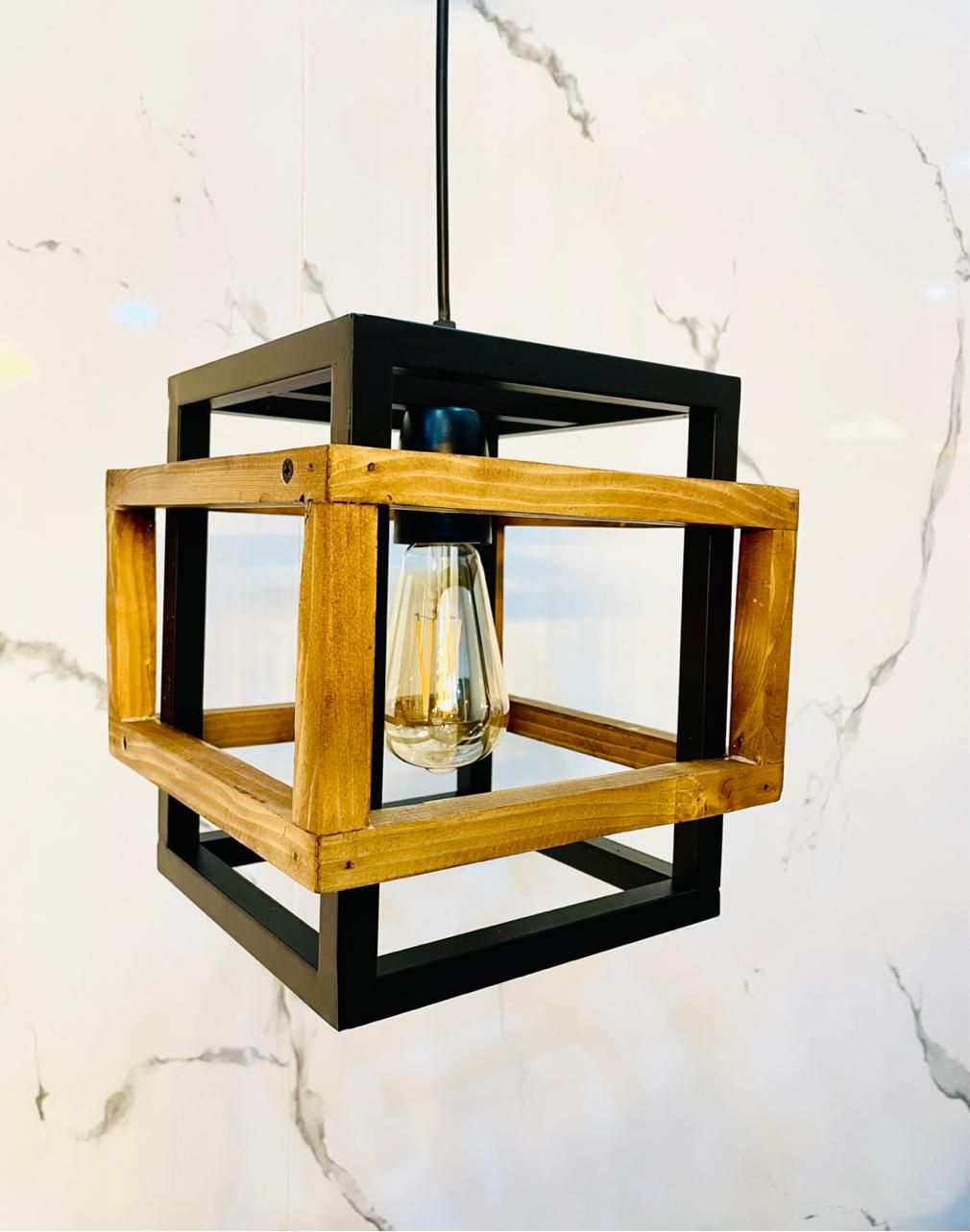 آویز چوبی تک شعله مدرن، خاص و چشم نواز|لوستر و چراغ آویز|شهر بابک, |دیوار