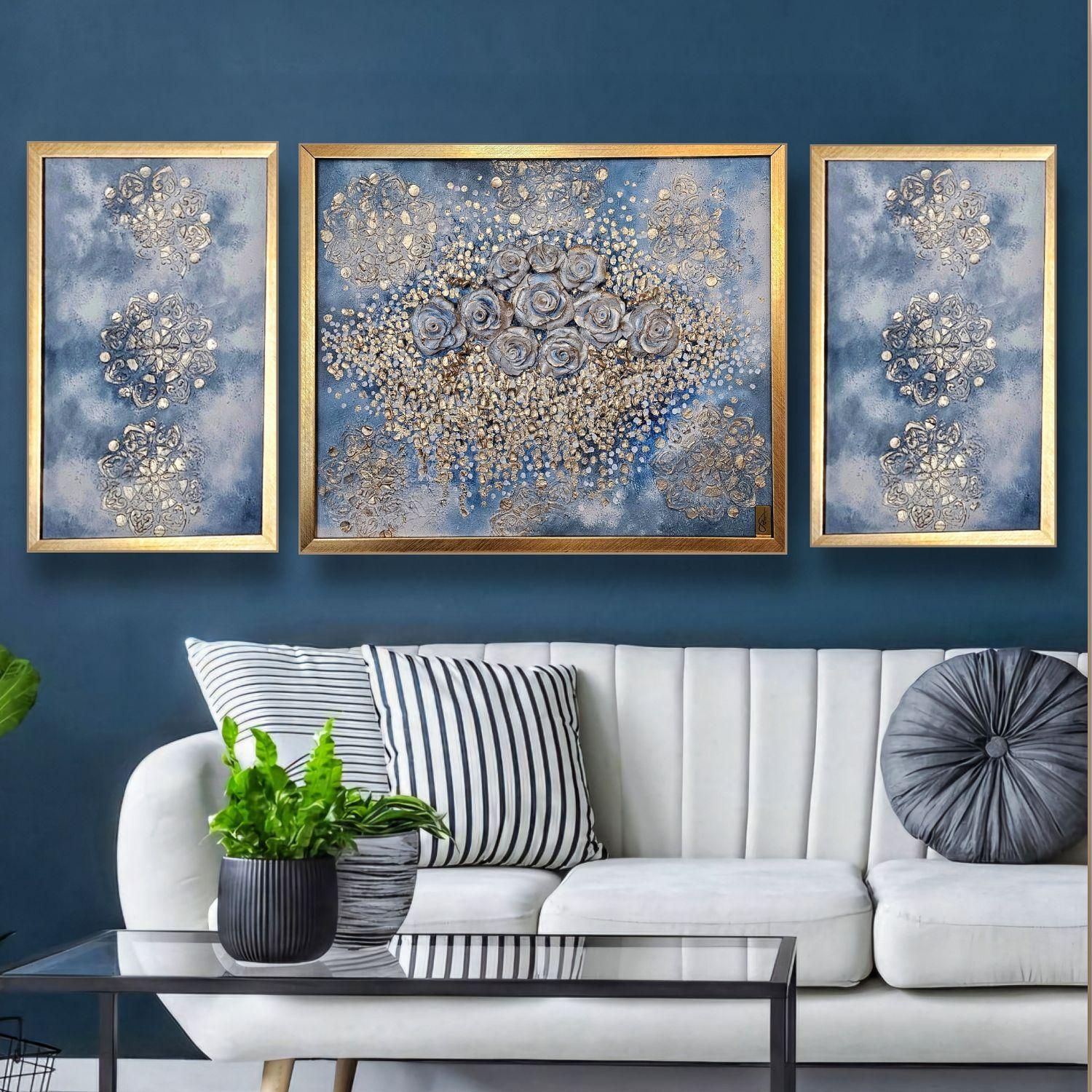 تابلو نقاشی پتینه و رزهای برجسته، ورق طلا|تابلو، نقاشی، عکس|تهران, عباسآباد|دیوار