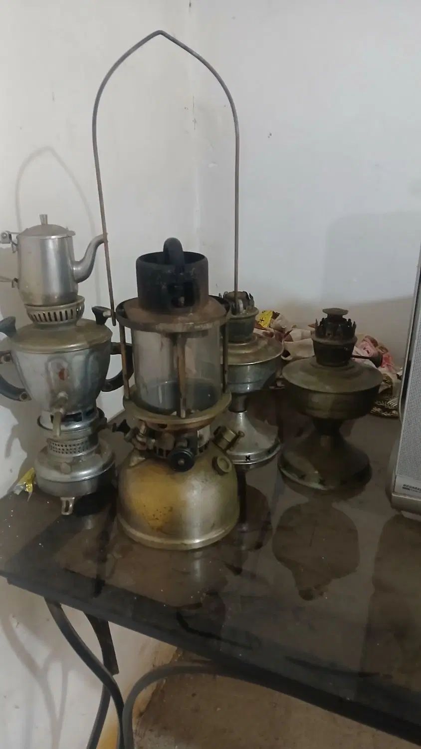 چراغ زنبوری  گردسوز .سماور نفتی کوچک با قوری روسی|کلکسیون اشیاء عتیقه|کوچصفهان, |دیوار