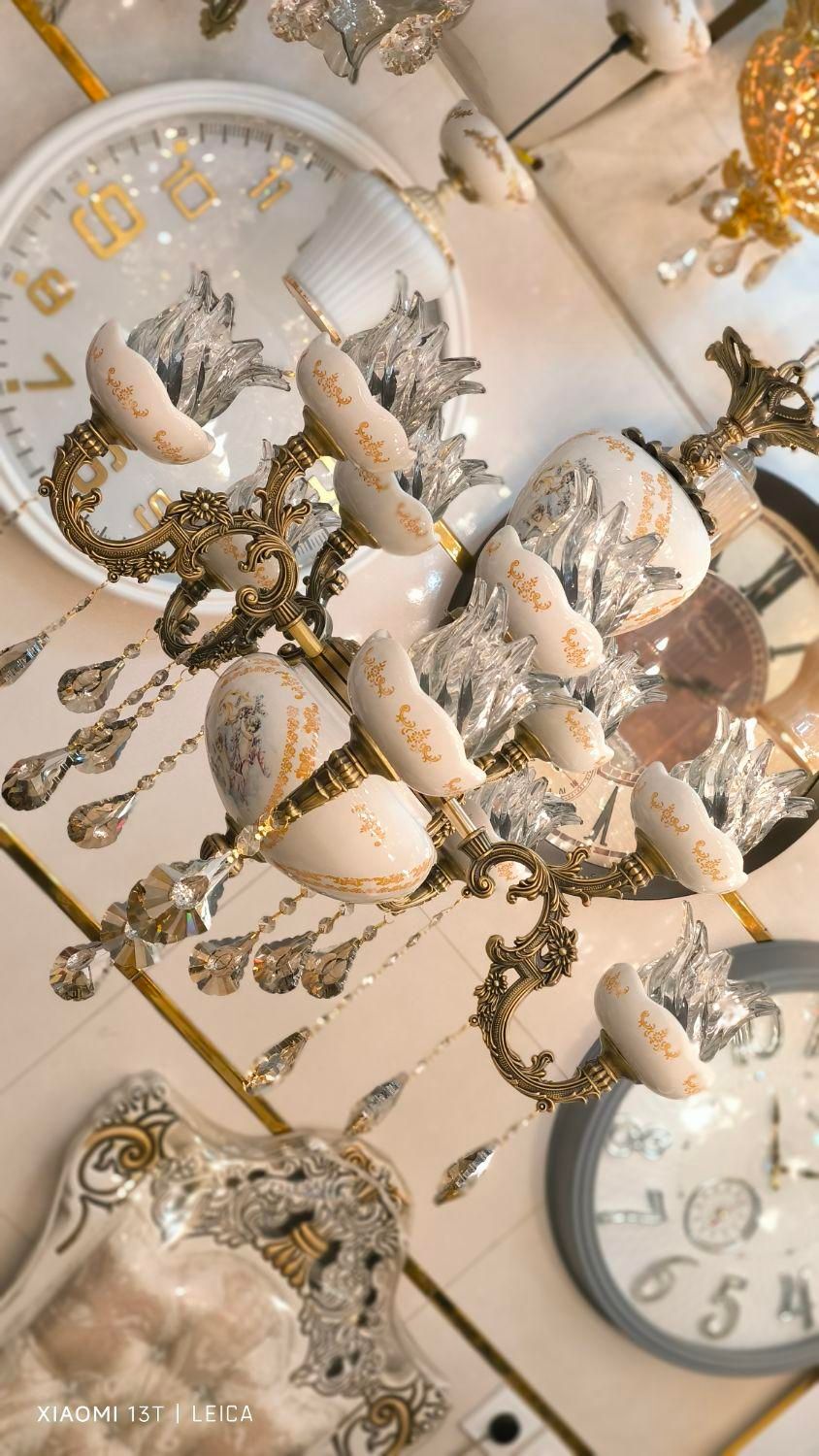 لوستر دوگل بزرگ چینی/سرامیکی لامپا۴شاخه ۸لامپه اصل|لوستر و چراغ آویز|تبریز, |دیوار