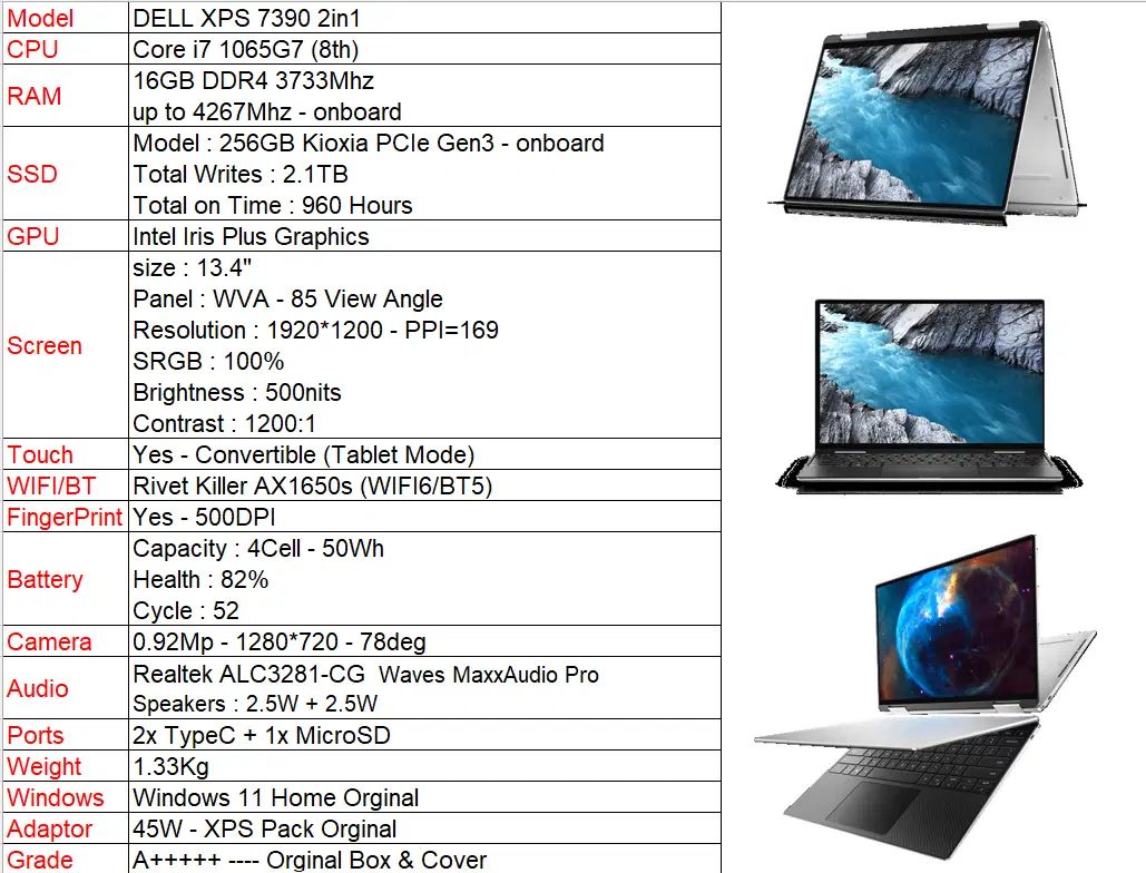 لپتاپ Dell XPS 7390 2in1  - تبلت شو و لمسی|رایانه همراه|تهران, فاطمی|دیوار