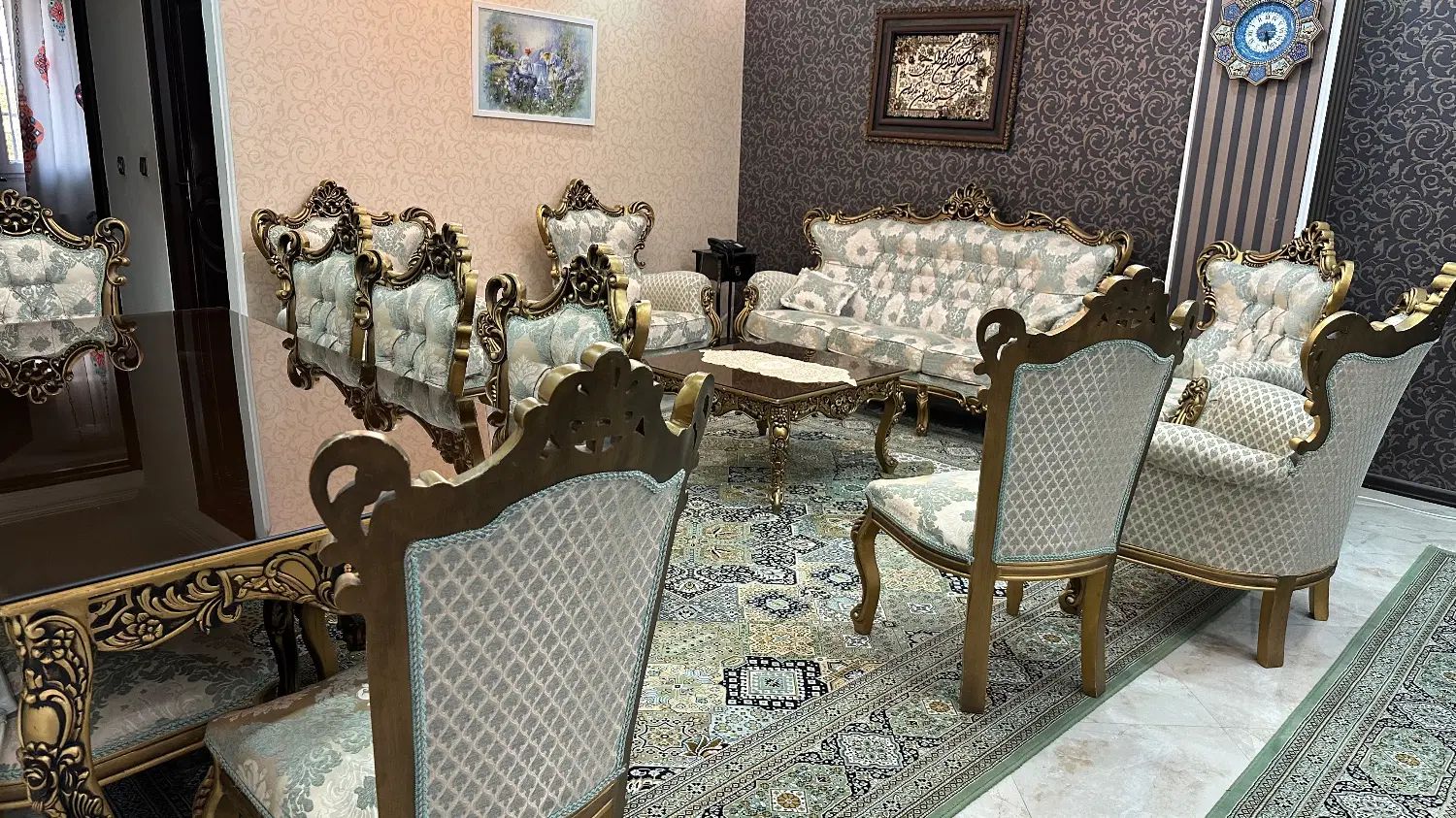مبلمان ۹ نفره ، مناسب جهزیه به همراه میزنهارخوری|مبلمان خانگی و میز عسلی|تهران, تهرانسر مرکزی|دیوار