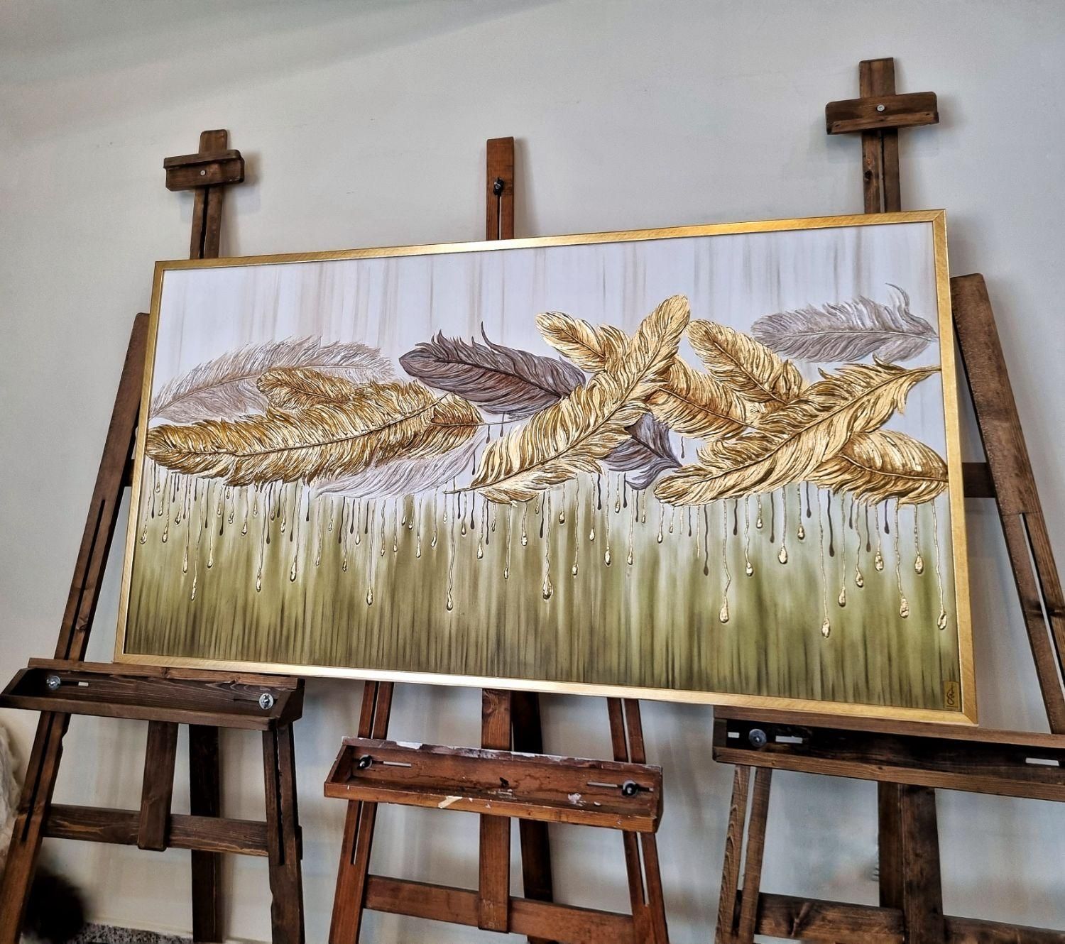 تابلو نقاشی فوق برجسته پرهای طلایی|تابلو، نقاشی، عکس|تهران, عباس‌آباد|دیوار