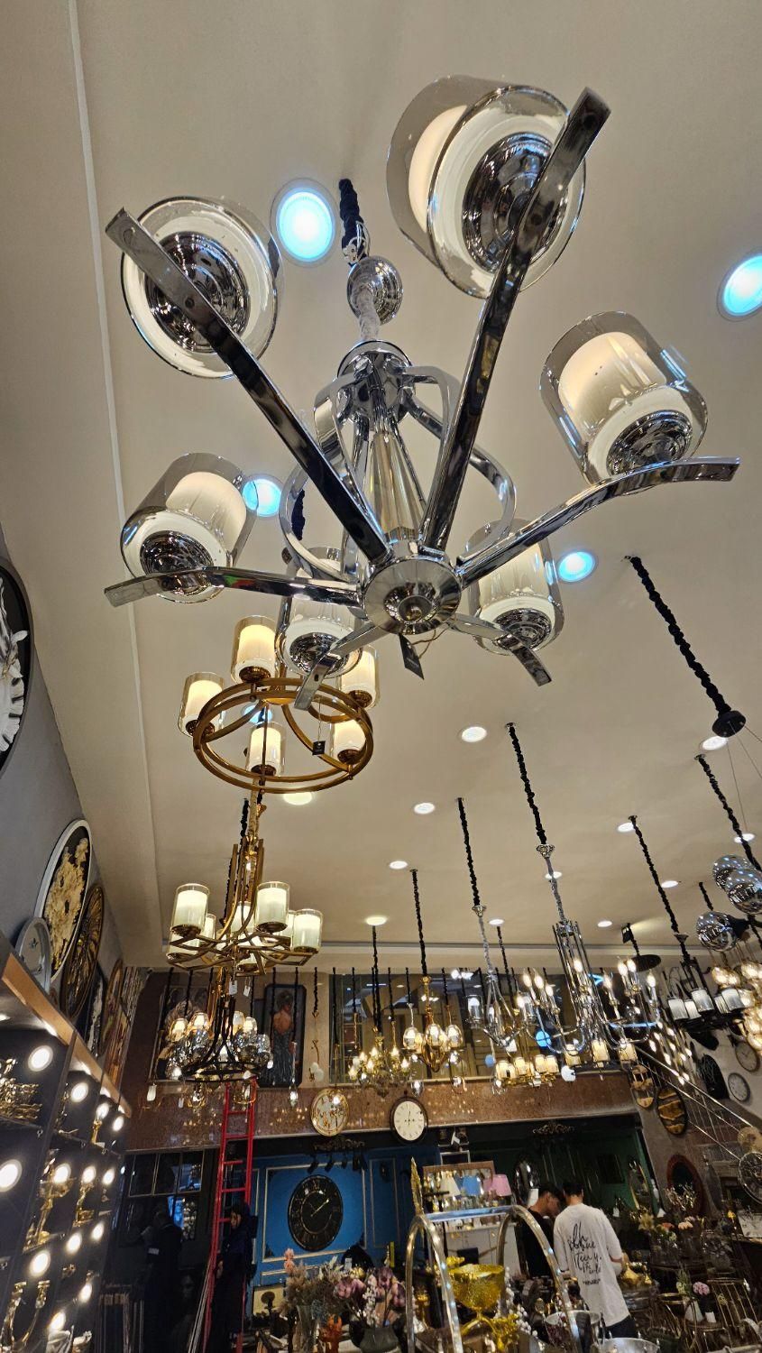 لوستر 6 شاخه آبکاری نقره ای شرکتی تهران|لوستر و چراغ آویز|مشهد, توس (بلوار توس)|دیوار