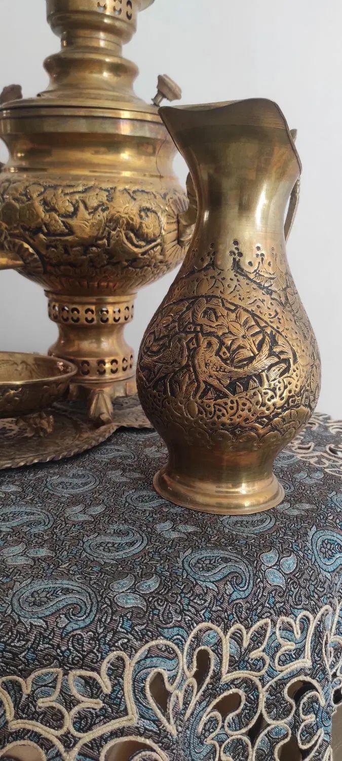 سرویس سماور ذغالی جنس برنج قلم کاری شده با دست|صنایع دستی و سایر لوازم تزئینی|بجنورد, |دیوار