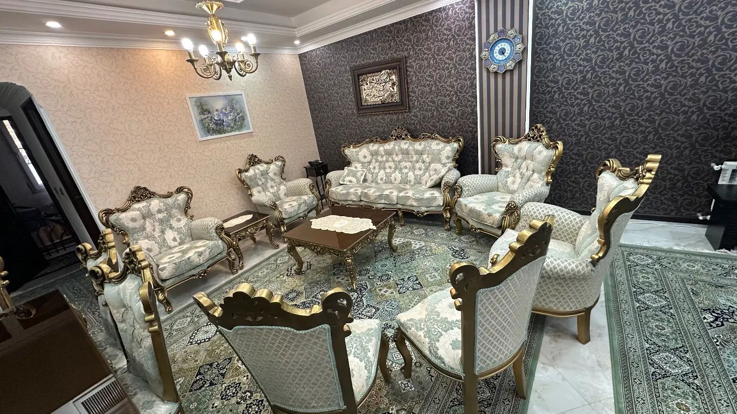 مبلمان ۹ نفره ، مناسب جهزیه به همراه میزنهارخوری|مبلمان خانگی و میز عسلی|تهران, تهرانسر مرکزی|دیوار