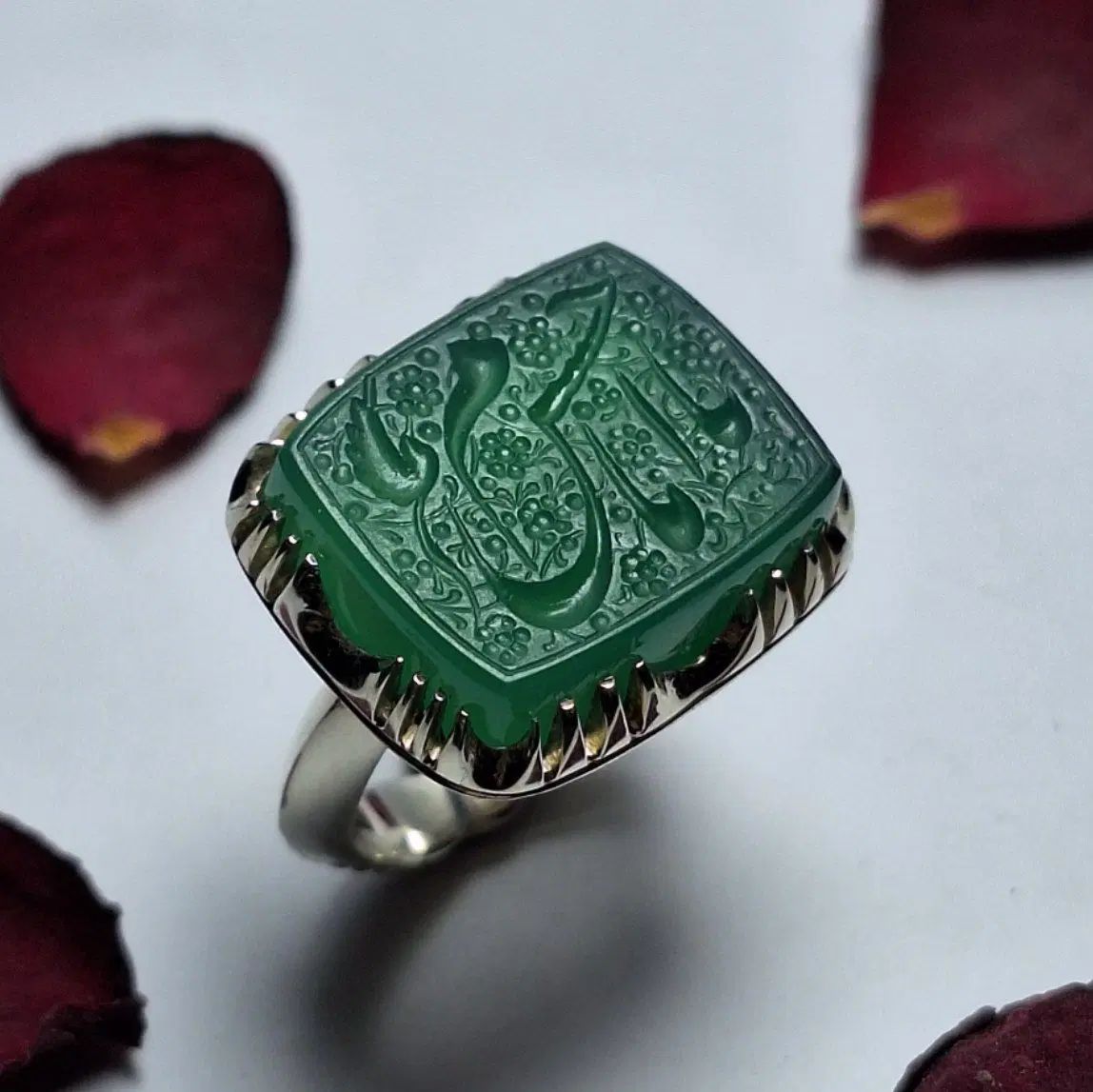 انگشتر عقیق سبز یا امام حسن با رکاب دستساز برگخور|جواهرات|تهران, حکیمیه|دیوار