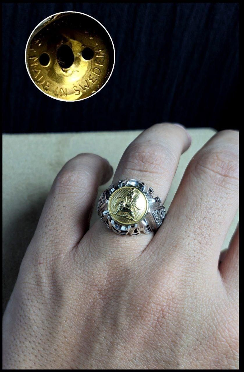 سر دکمه برنزی شیر و خورشید رکاب قلمزنی خجسته|بدلیجات|تهران, آسمان|دیوار